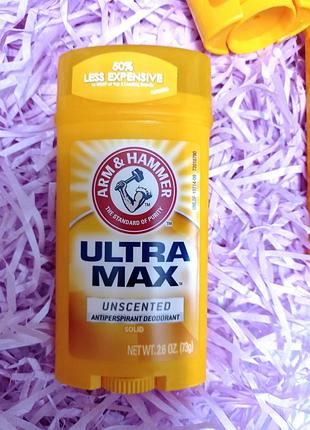 Твердий дезодорант arm & hammer ultra max antiperspirant & deodorant unscented (без запаху) 73г