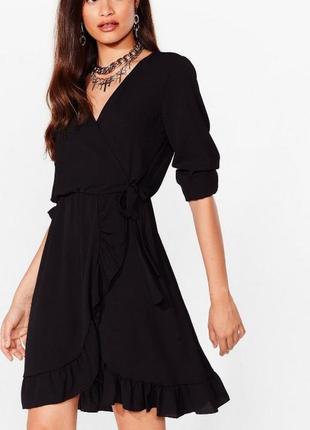 Чорна міні-сукня з рукавом та поясом nasty gal, m/l