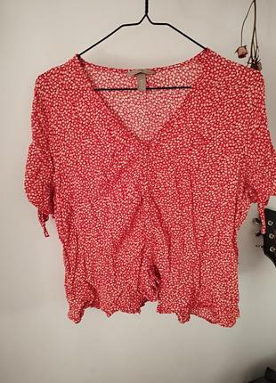 Блузка червона с квітковим принтом h&m