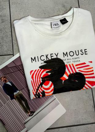 Мужская белая хлопковая футболка zara mickey mouse размер xl2 фото