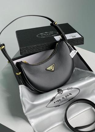 Prada arque leather shoulder bag black