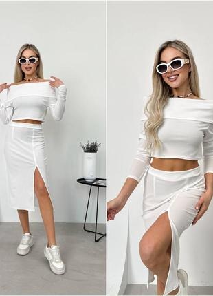 Костюм юбка и топ рубчик3 фото