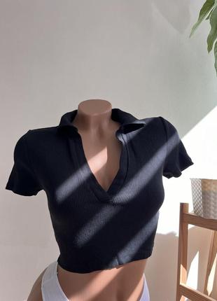 Топ в рубчик поло с вырезом в рубчик кроп топ от zara xs-s