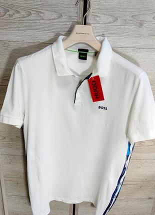 Мужская модная футболка поло  hugo boss оригинал германия в белом цвете размер l2 фото