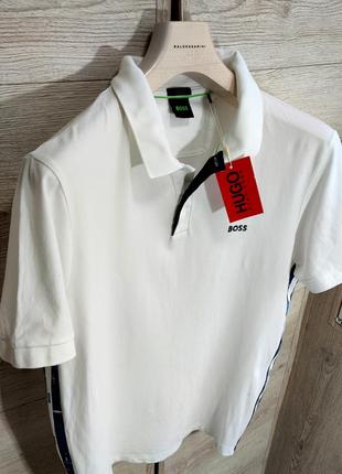 Мужская модная футболка поло  hugo boss оригинал германия в белом цвете размер l3 фото