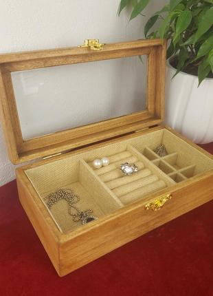 Шкатулка для украшений бежевая рогожка, тм wooden organizer 230*120*70 мм