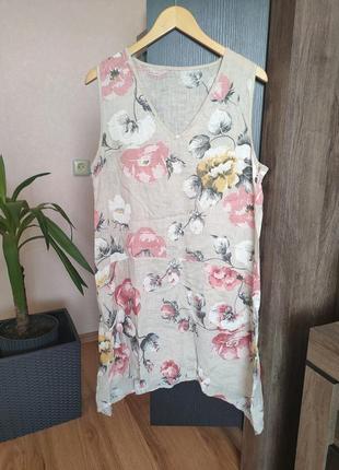 Льняна сукня туніка вільного крою з карманами