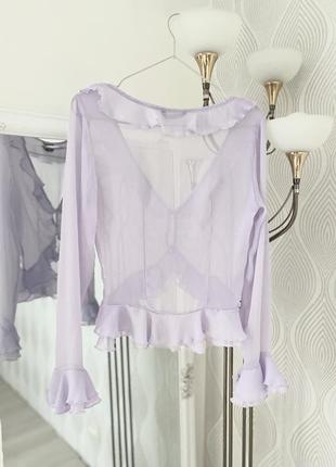 Блуза с рюшами сиреневая на длинный рукав от shein в размере xs4 фото