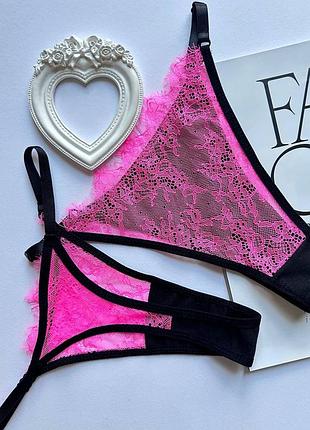 Кружевной комплект белья бра и двое трусиков стринги и бразилианы, белье из кружева...