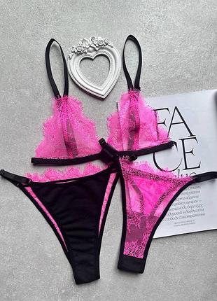Кружевной комплект белья бра и двое трусиков стринги и бразилианы, белье из кружева...