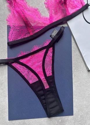 Кружевной комплект белья бра и двое трусиков стринги и бразилианы, белье из кружева...