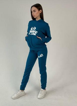 Женский спортивный синий костюм комплект худи и штаны nike