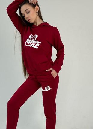 Женский красный спортивный костюм комплект худи и штаны nike