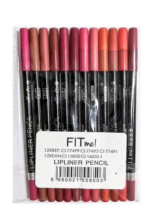 Набір олівців для губ натуральні кольори fit me! lipliner pencil 12 штук