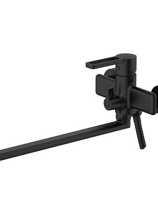 Смеситель для ванны qtap taurus с длинным поворотным изливом (c душевым гарнитуром) qttau260blm45664 black