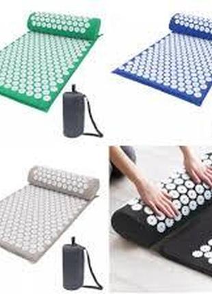 Акупунктурний масажний килимок екомат для спини/ніг з подушкою (валик)1 фото