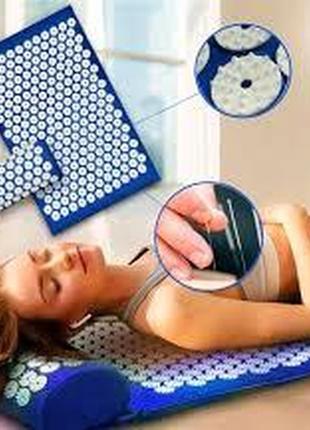Акупунктурний масажний килимок екомат для спини/ніг з подушкою (валик)4 фото