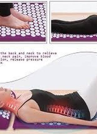 Акупунктурний масажний килимок екомат для спини/ніг з подушкою (валик)9 фото