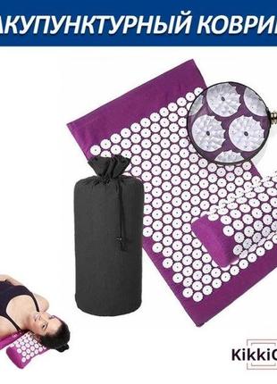 Акупунктурний масажний килимок екомат для спини/ніг з подушкою (валик)7 фото