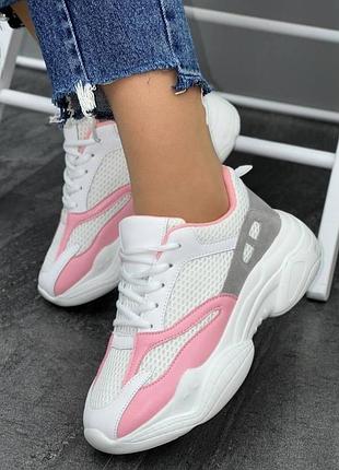 Женские кроссовки бело-розовые!