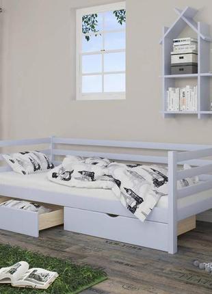 Дитяче ліжко ismart ніка блакитний (s 2010 r80 b) 120х190 см із заднім бортиком та ящиками (dmbg-2596)