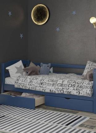 Дитяче ліжко ismart чикаго літл синій (s 7010 r 90b) 80х200 см із заднім бортиком та ящиками (dmbg-2607)