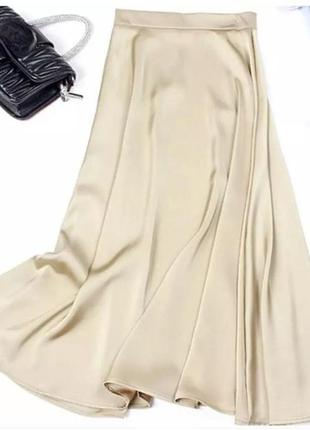 Сатиновая юбка миди h&amp;m лиоцелл с вискозой/юбка атласная цвет шампань6 фото