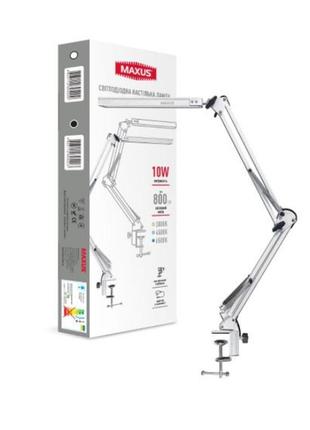 Лампа настільна maxus desk lamp 10w 3cct metal clip wh