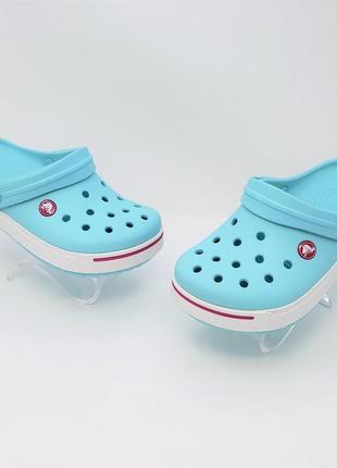 Крокс сабо крокбэнд ii голубые детские crocs crocband ii clogs ice blue/candy pink4 фото