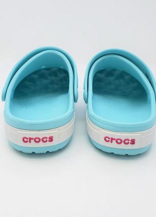 Крокс сабо крокбэнд ii голубые детские crocs crocband ii clogs ice blue/candy pink7 фото