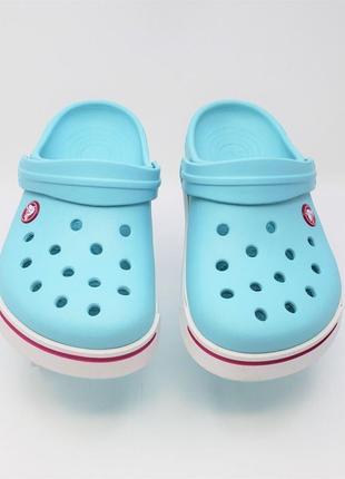 Крокс сабо крокбенд ii голубі дитячі crocs crocband ii clogs ice blue/candy pink8 фото