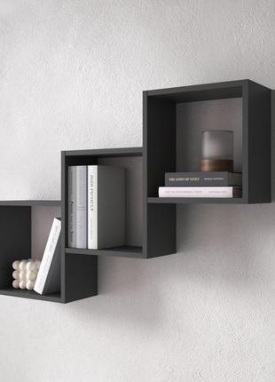 Настінна полиця для книг на 3 комірки,навісна полиця для книг, полиця підвісна стелаж для дому антрацит