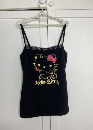 Черная майка топ хелоу китти, маечка топик с котиком hello kitty disney zara h&m