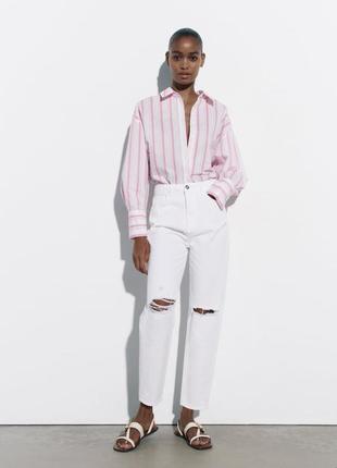 Білі джинси з розрізами zara mom