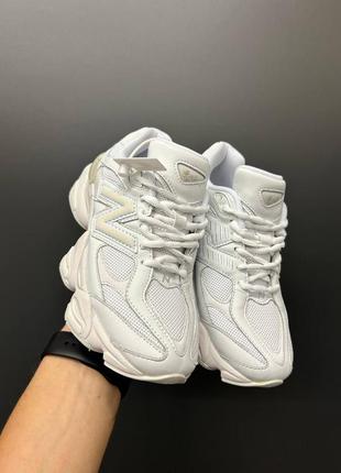 New balance 9060 full white lux quality женские кроссовки Газ 9060 сетка кожа