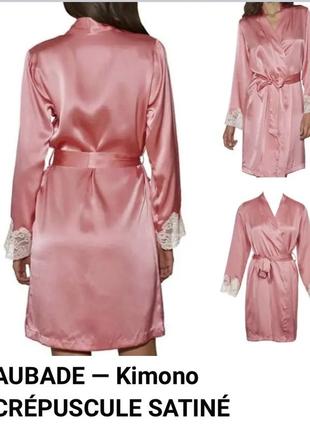 Халат з шовку мереживо «кале” брендовий aubade france premium silk kimono pink оригінал3 фото