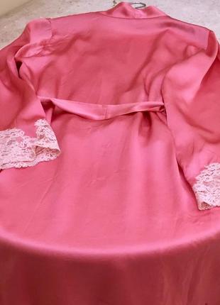 Халат з шовку мереживо «кале” брендовий aubade france premium silk kimono pink оригінал7 фото