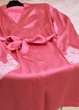 Халат з шовку мереживо «кале” брендовий aubade france premium silk kimono pink оригінал