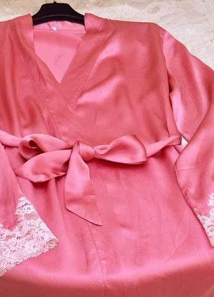 Халат з шовку мереживо «кале” брендовий aubade france premium silk kimono pink оригінал9 фото