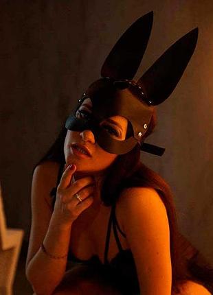 Маска зайчик playboy для рольових ігор з екошкіри one size чорна 3