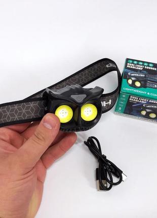 Ліхтарик налобний led wt208 2cob, ліхтарик на голову із зарядкою, налобний ліхтар hk-103 із лінзою
