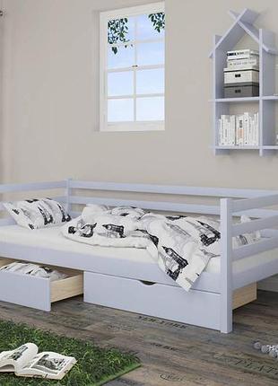 Кровать детская ismart ника голубой (s 2010 r80 b) 120х190 см с задним бортиком с ящиками (dmbg-2596)