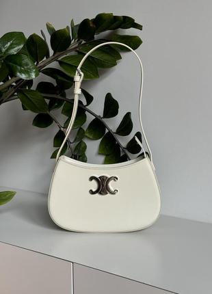 Celine medium tilly bag in shiny calfskin cream, жіноча шкіряна сумка, женская кожаная сумка