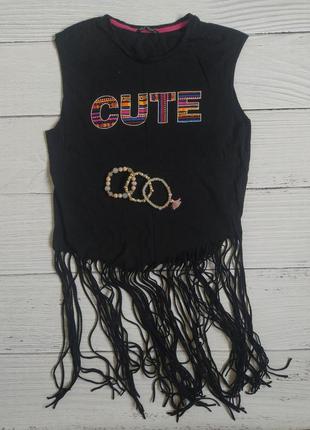 Футболка cropp с бахромой черная удлиненная