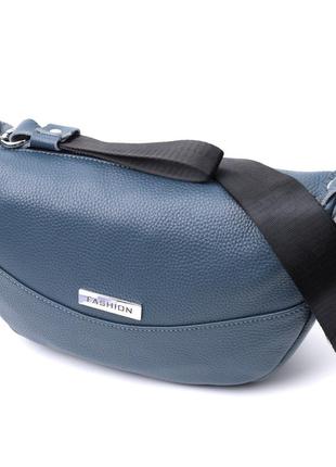 Сумка для жінок через плече з незвичайним бігунком брелоком із натуральної шкіри vintage 22617 синя