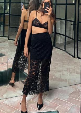 Юбка средней длины с кружевом viral zara