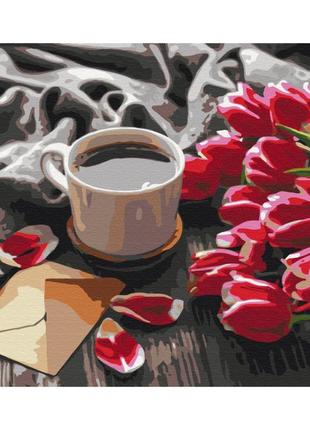 Уценка!!! картина по номерам "тюльпаны к кофе" brushme bs36492-uc 40х50 см