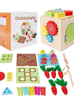 Дерев'яна іграшка центр розвиваючий куб,геометрика(8фігур),магнітна гра/рибалка md 0813