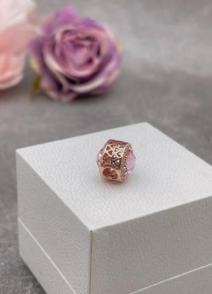 Серебряная бусина pandora в позолоте rose6 фото