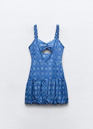 Платье женское синие с вышивкой zara new3 фото